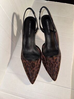 French Connection Brown Leopard Pointed Slingback Heels